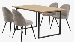 AABENRAA L160 bord eg + 4 KOKKEDAL stole grå velour