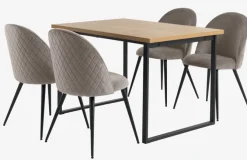 AABENRAA L120 bord eg + 4 KOKKEDAL stole grå velour