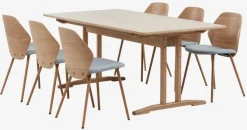 AALBORG L180/270 bord eg + 4 HORNE stole lysegrå