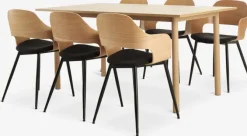 ALSTED L160 bord eg + 4 HVIDOVRE stole eg/sort