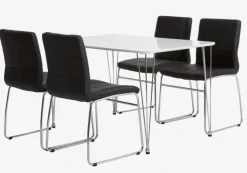 BANNERUP L120 bord hvid + 4 HAMMEL stole sort