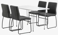 BANNERUP L120 bord hvid + 4 HAMMEL stole grå