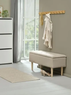 Bænk BADSTED m/opbevaringsplads beige stof/egefarve