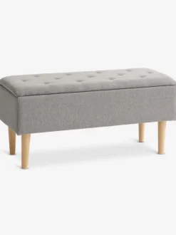 Bænk BADSTED m/opbevaringsplads lysegråt stof/egefarve