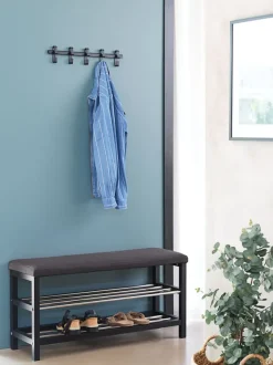 Bænk EGESKOV m/skohylder stål/sort