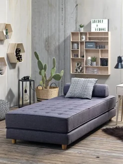 Daybed VARBJERG 190x152 mørkegråt stof/egefarve