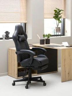 Gamer-stol HALLUM med benstøtte sort kunstlæder