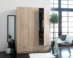 Garderobeskab ELLESTED 144x200 3 låger 2 skuffer egefarve