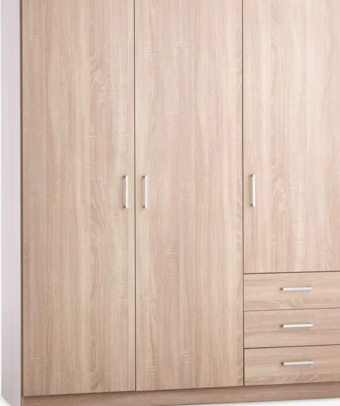 Garderobeskab FANDRUP 145x176 3 låger 3 skuffer lys egefarve