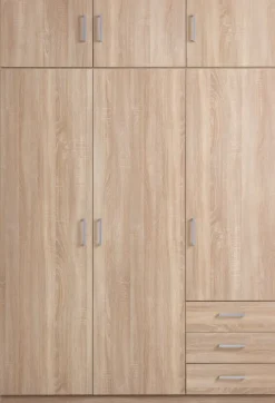Garderobeskab FANDRUP 145x176 3 låger 3 skuffer lys egefarve