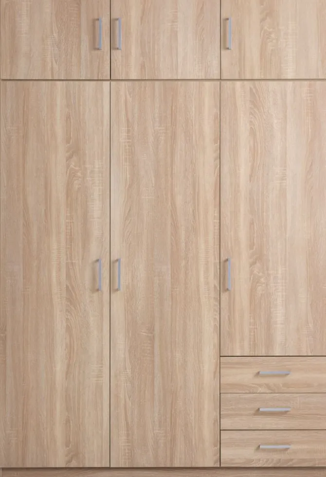 Garderobeskab FANDRUP 145x176 3 låger 3 skuffer lys egefarve