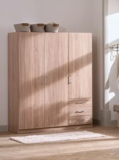 Garderobeskab FANDRUP 145x176 3 låger 3 skuffer lys egefarve