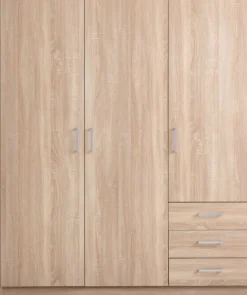 Garderobeskab FANDRUP 145x176 3 låger 3 skuffer lys egefarve