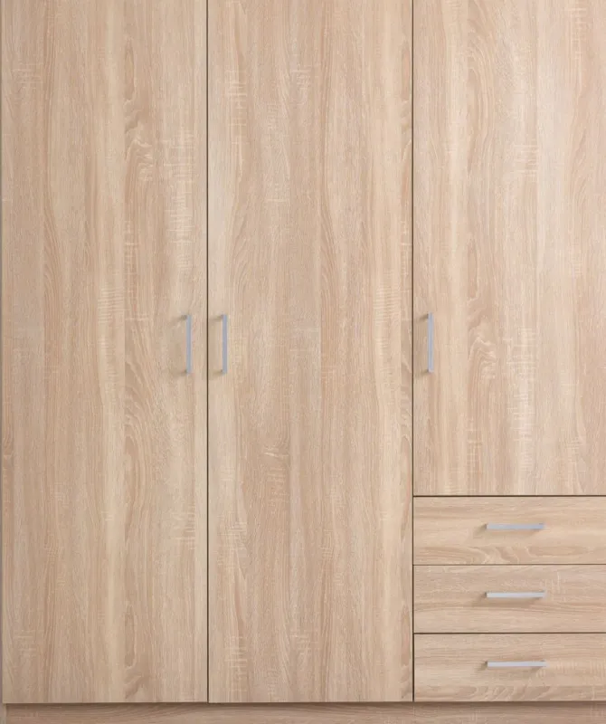 Garderobeskab FANDRUP 145x176 3 låger 3 skuffer lys egefarve