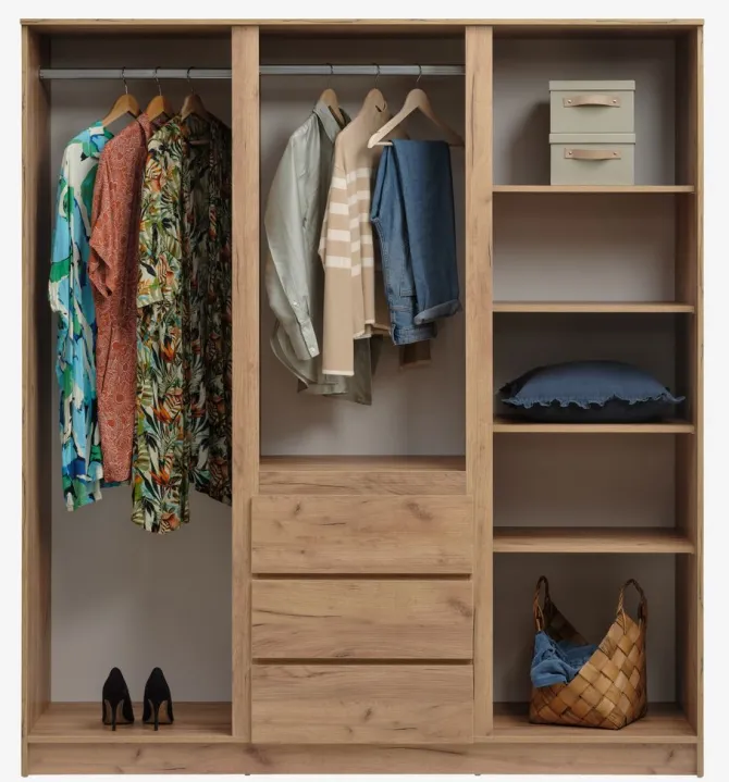 Garderobeskab LIMFJORDEN 180x200 kombi naturlig egefarve