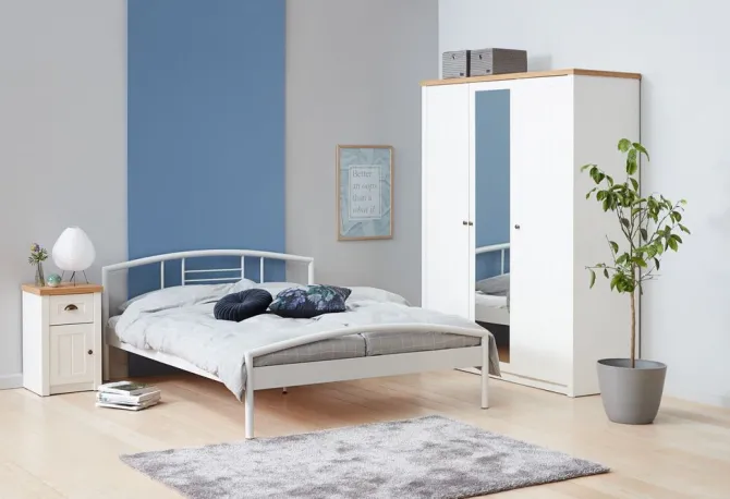 Garderobeskab MARKSKEL 162x210 hvid/egefarve