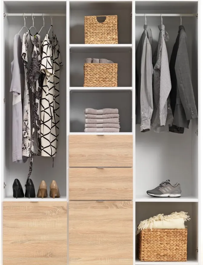 Garderobeskab NAUTRUP 149x200 3 låger egefarve/hvid