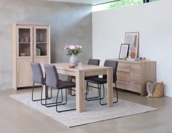 HASLUND L160 bord eg + 4 HAMMEL stole grå