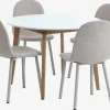 JEGIND Ø105 bord hvid + 4 EJSTRUP stole beige