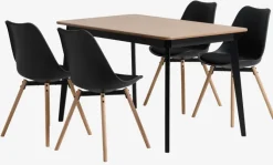 JEGIND L130 bord eg + 4 KASTRUP stole sort