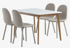 JEGIND L130 bord hvid + 4 EJSTRUP stole beige
