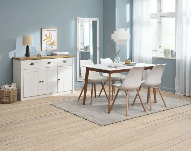 JEGIND L130 bord hvid + 4 KASTRUP stole hvid