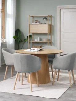 KLIPLEV Ø120 bord eg + 4 KLOSTER lysegrå/eg