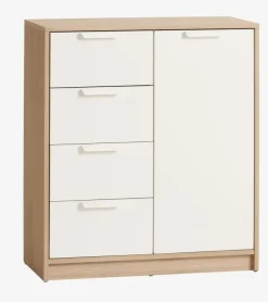 Kommode JENSLEV 4 skuffer 1 låge eg/hvid
