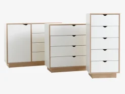 Kommode MAMMEN 5 skuffer smal hvid/eg