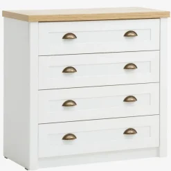 Kommode MARKSKEL 4 skuffer hvid/egefarve