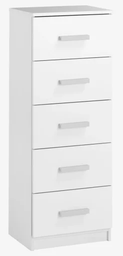 Kommode TAPDRUP 5 skuffer smal hvid