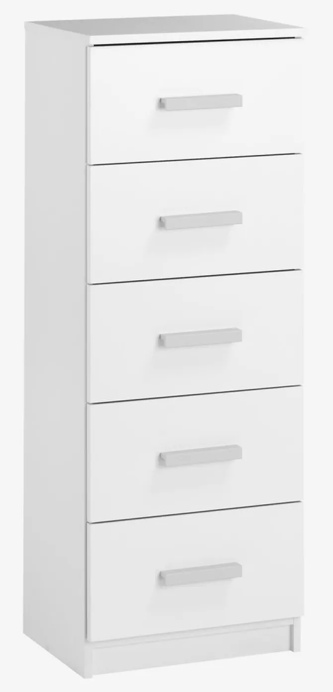 Kommode TAPDRUP 5 skuffer smal hvid