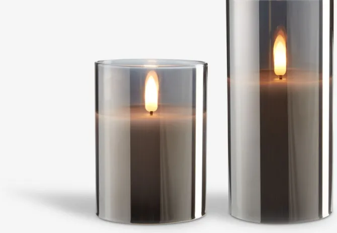 LED bloklys KLAUS Ø8xH15cm grå