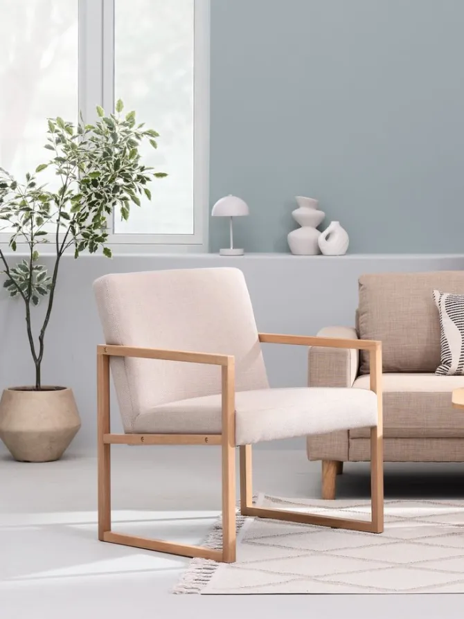 Lænestol KALUNDBORG sandfarvet stof/eg