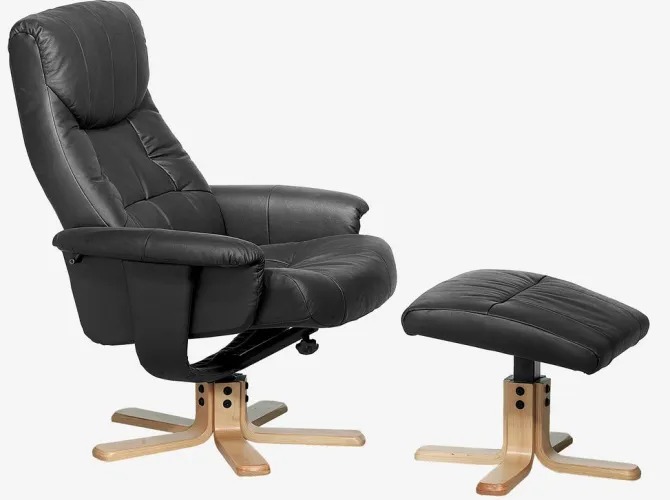 Lænestol m/fodskammel HUNDSLUND sort kunstlæder