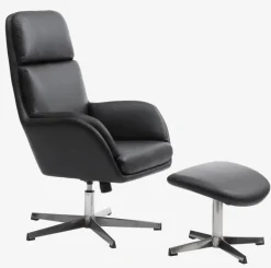 Lænestol m/fodskammel TANKEDAL sort kunstlæder