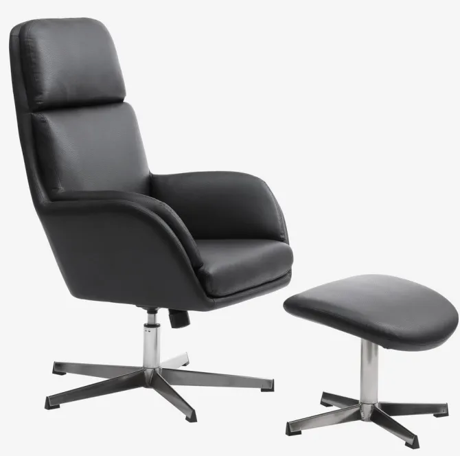 Lænestol m/fodskammel TANKEDAL sort kunstlæder