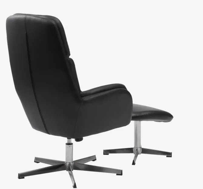 Lænestol m/fodskammel TANKEDAL sort kunstlæder