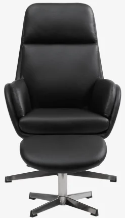 Lænestol m/fodskammel TANKEDAL sort kunstlæder