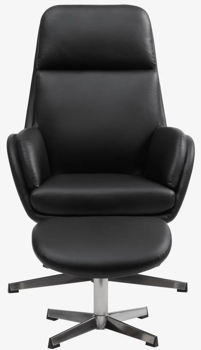 Lænestol m/fodskammel TANKEDAL sort kunstlæder