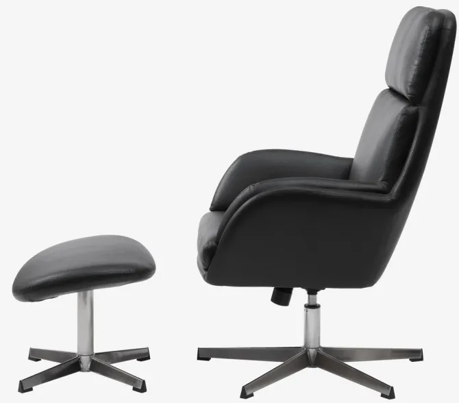 Lænestol m/fodskammel TANKEDAL sort kunstlæder