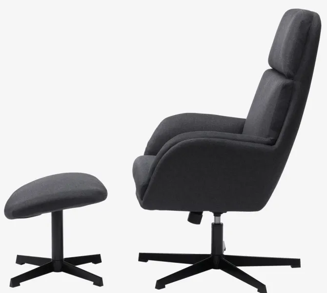 Lænestol m/fodskammel TANKEDAL mørkegråt stof