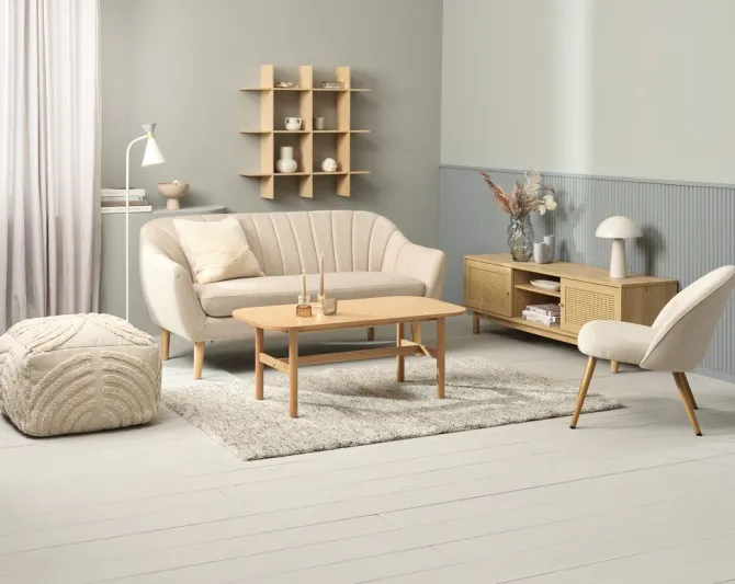 Lænestol THORUP beige stof/egefarve