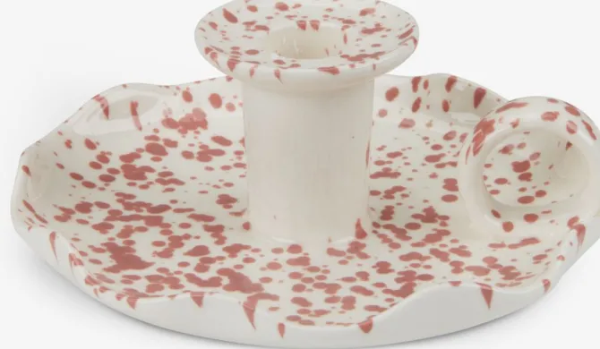 Lysestage REIDAR Ø14xH6cm hvid/rosa