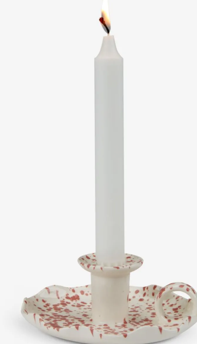 Lysestage REIDAR Ø14xH6cm hvid/rosa