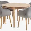 MARSTRAND Ø110 bord eg + 4 ADSLEV stole grå velour