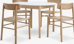 MARSTRAND Ø110 bord hvid + 4 ISLEV u/armlæn eg