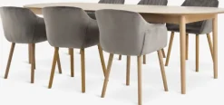MARSTRAND L200 bord eg + 4 ADSLEV stole grå velour
