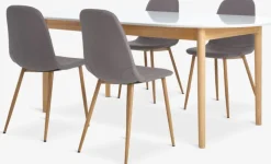 MARSTRAND L200 bord hvid + 4 JONSTRUP stole grå/eg