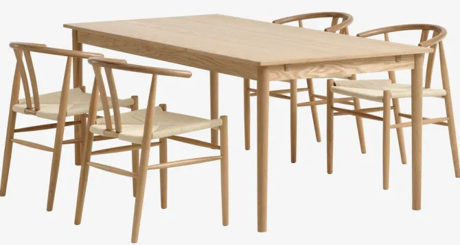 MARSTRUP L190/280 bord eg + 4 GUDERUP stole eg/natur